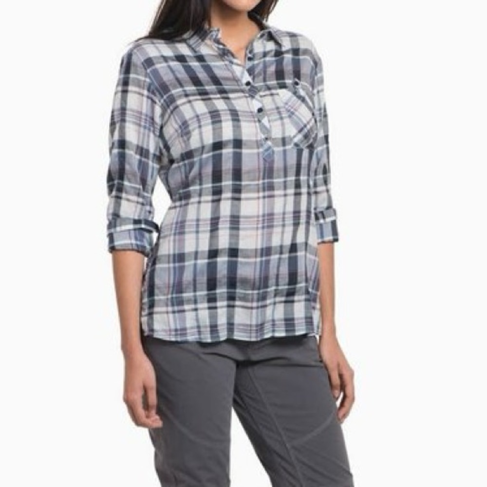 Kuhl Spektra Plaid Long Sleeve 1/4 Button Popover Shirt Size Medium